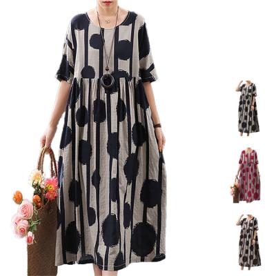 China Printing New Polka Dot Print Round Neck Sweater Short Sleeve Plus Size Women's Loose Casual Mid Length Short Sleeve Dress for sale