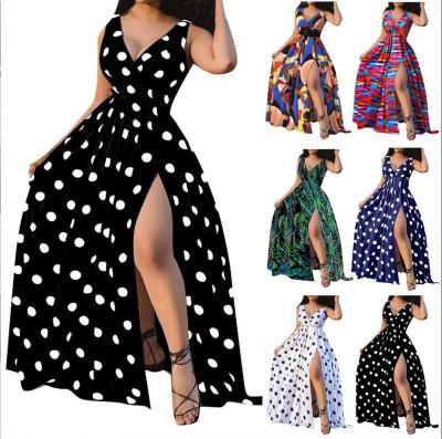 China New Polka Dot Print Printed Bohemian Style Casual Bohemian Chic Summer Dresses Women Long Prom Dresses for sale