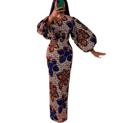 China Print African Women's Vintage Print Lantern Sleeve Long Dress Maxi Dresses For Women Party Fashion Style Dress for sale