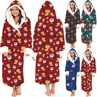 China Custom Fashion Wholesale Thermal Xmas Printing Women's Bathrobe Long Robe With Belt for sale