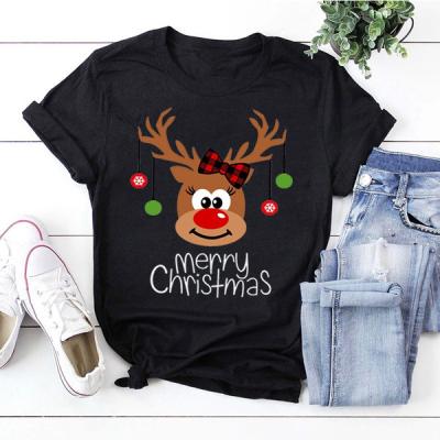 China Sublimation Xmas Sublimation Christmas Cartoon Printed Moose O-Neck - Custom Stock Shirt Pattern T-Shirt for sale