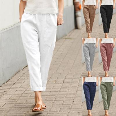 China New Big Pocket Solid Color QUICK DRY Cotton And Canvas Pants 2021 7 Color Summer Casual And Comfortable Pants For Women for sale