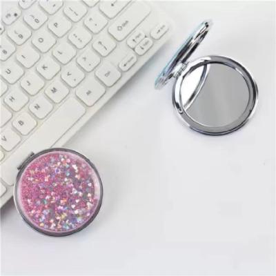 China Lighted 1-14-2 Quicksand Crystal Portable Wholesale Small Mini Make Up Makeup Cosmetics Double Sided Beauty Mirror for sale