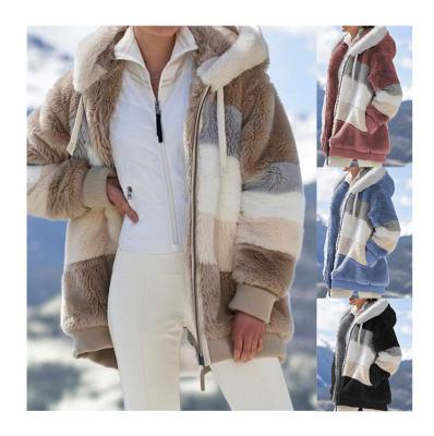 China 2021 Hot Sale New Autumn And Winter Loose Plush Multicolor Hooded Jacket Breathable Plus Size Women's Woolen Coats for sale