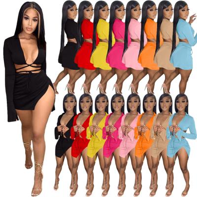 China 2022 Custom Viable Logo New Summer Ladies Two Piece Sets Solid Color Dress Set Women Casual Clothing Skirt Two Piece Set for sale