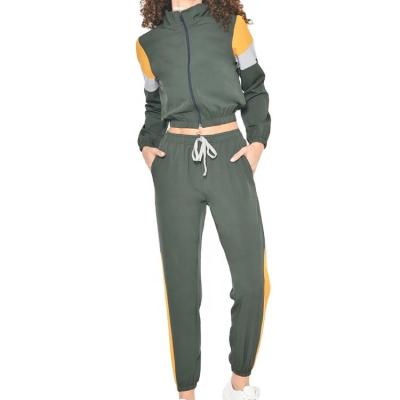 China Wholesale Color Breathable Patchwork Casual Crop Full Zipper Sweatsuit Workout Top Tracksuit For Women for sale