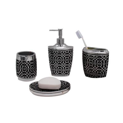 China Sustainable Hot Selling Luxury Resin Embossed Silver Plating Toilet Bathroom Accessories Set for sale