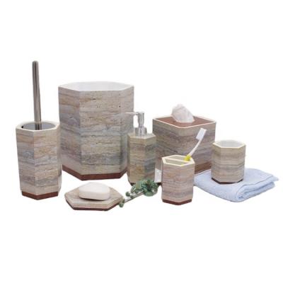 China Sustainable High Quality Natural Resin Fashion Marble Design Toilet Bathroom Accessories Seven Piece Sets for sale