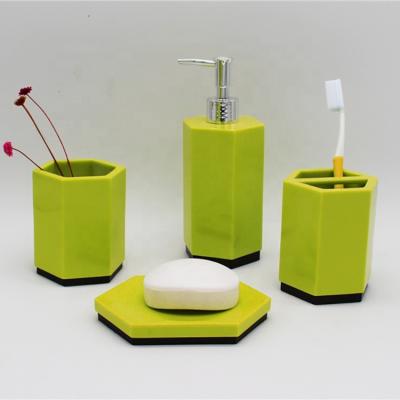 China Sustainable Quality Light Green Luxury Resin Home Hotel Bath Bathroom Accessory Four Piece Set for sale