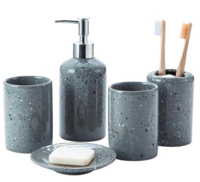 China Sustainable Luxury Ceramic Bathroom Hotel Quality Terrazzo Home Toilet Five Piece Set Bath Bathroom Accessories for sale