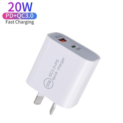 China Wholesale Design Australia 20W Palladium Fast Charger Dual USB Portable Fast Charger Design Type C Wall Charger 20W AU Plug For iPhone 14 Mobile Phone for sale