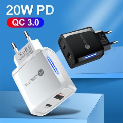 China Wholesale Original Design Portable Type Dual Por C PD20w QC3.0 Wall Chargers For Phone Fast Charging iPhone 14 USB-C 20W Power Adapter QC3.0 for sale