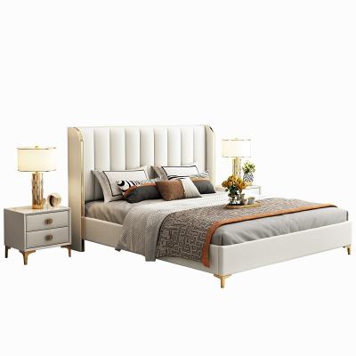 China Removable Luxury Leather Upholstered Beds Bedroom Furniture Cover King Size Bed Light Wholesale for sale