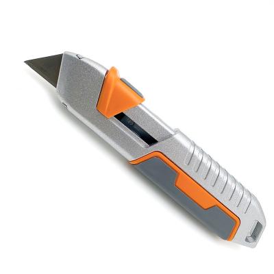 China Non-slip Automatic Retractable Handle Utility Knife Safety Box Cutter Easy Cut Aluminum Alloy Professional Handle for sale