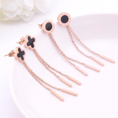 China FASHIONABLE long titanium steel temperament charm women drop high quality tassel earring for sale