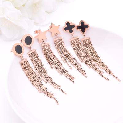 China European and American pointed five star boho tassel hypoallergenic steel color women long earring for sale