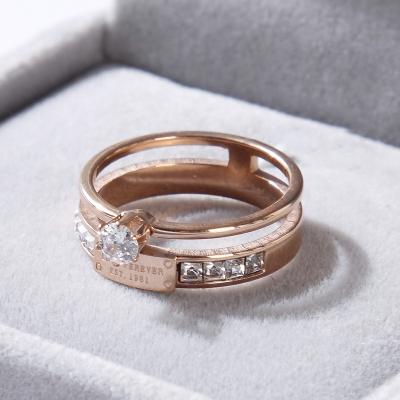 China Trendy Hot Sale Fashionable Engagement Jewelry Rose Gold Plated Wide Women's Luxury Titanium Rings for sale