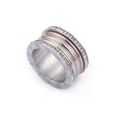 China Korean Wholesale Single Row Double Diamond Ring Full Stainless Steel Luxury Ring for sale