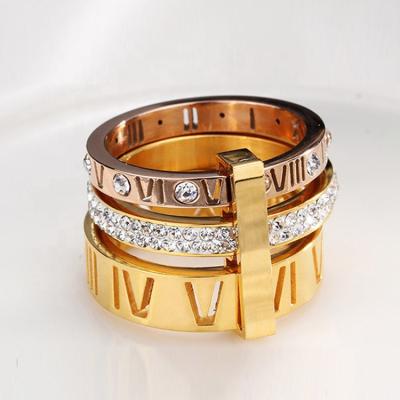 China Korean Wholesale Fashion Atmosphere Zircon Rings Gold Stainless Steel Female Ring for sale