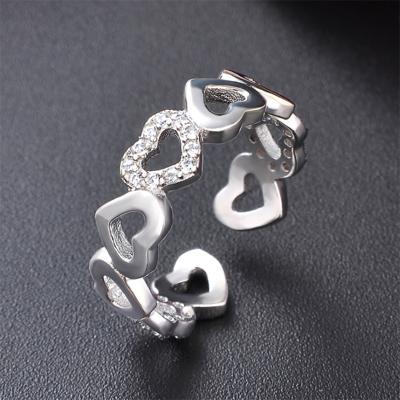 China Romantic Female Fashion Ring 925 Sterling Silver Diamond Love Ring Opening Sweet Student Jewelry Wholesale for sale