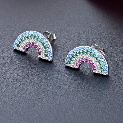 China Wholesale Factory CLASSIC 925 Sterling Silver Rainbow Stud Earring Girls Zircon Stud Earrings for sale