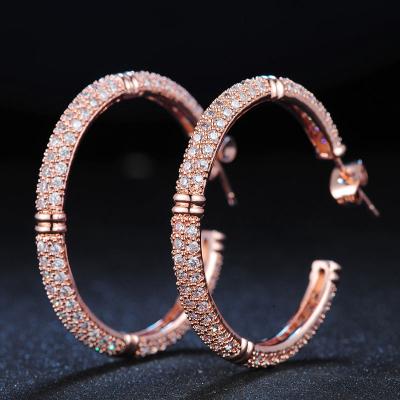 China Simple Fashionable European Style Rhinestone Zircon Shining Gold Round Earring Hoops for sale