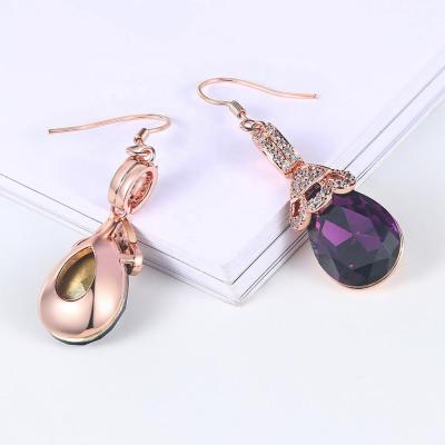 China Custom Korean Plated Brass Jewelry Vintage Rose Gold Set Purple Stone Personality Earring for sale