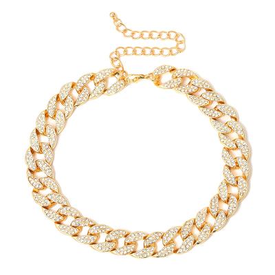 China Luxury Hiphop Fashion Hip Hop Dubai Pave Full Chain Crystal Choker Alloy Necklace for sale