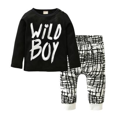 China Wholesale Antibacterial Newborn Plaid Pants Baby Boy Overalls Letter Printing Romper Baby Boy Set 2PCS for sale