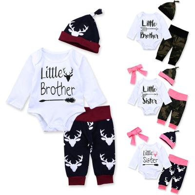 China Antibacterial Toddler Girls Clothing Set Long Sleeve Overalls+Pants+Hat Baby Romper Set for sale