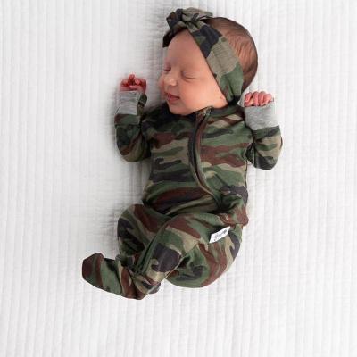 China Wholesale Comfortable Breathble Baby Overalls Camouflage Newborn Romper For Babies + Headband 2PCS Baby Set for sale