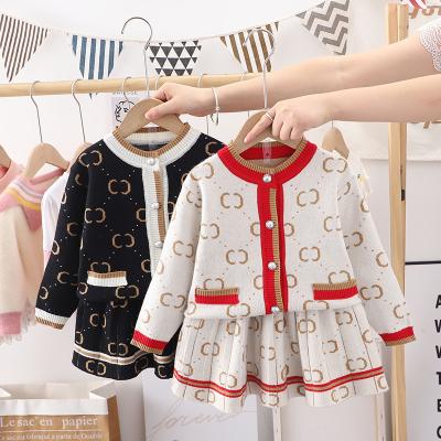 China Preppy Style 2021 New Autumn Girls Sweater Dress Set Knitted Cardigan Skirt Two-piece Set Girls for sale