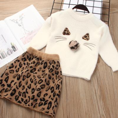 China Children's casual girl's autumn boutique clothing sets cute sweater leopard print skirt kids clothes for girls for sale