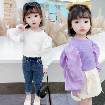 China Hot Sale Toddler Girls Blouse Anti-Shrink Solid Tops And Boy Boutique Spring Autumn Puff Sleeves for sale