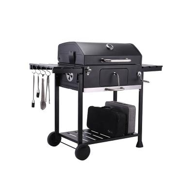 China Easily Assembled Outdoor BBQ Table Grill BBQ Kitchen with Small Barrel Industrial Smoker Grill Square Picnic Cart Charcoal Grill for sale