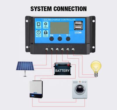 China Dual USB Charger Controller LCD Display Screen 12V/24V 10A 20A 30A Solar Power Controller For Solar System for sale