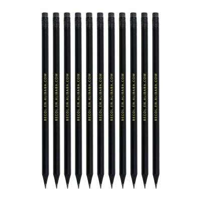 China Promotional Pencil Wholesale Custom Logo 7 Inch Round Body Black Wooden Pencil HB With Eraser High Quality Pencils for sale