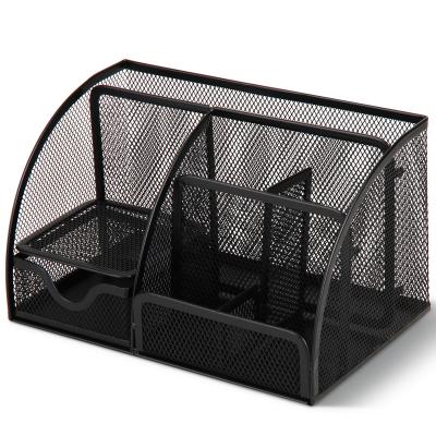 China Multifunctional Multifunctional Pen Holder With Sliding Drawer Mesh Desk Organizer Metal Office 7 Section for sale