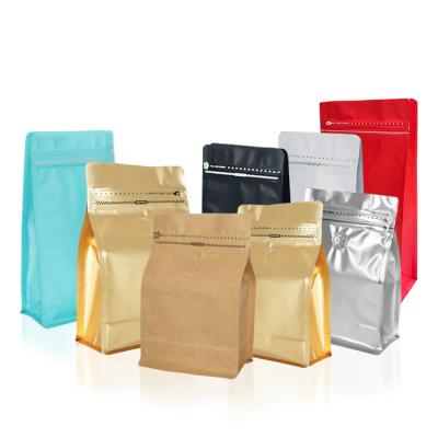 China Barrier Aluminum Foil Bag Eight Side Sealing Self Sealing Tea With Air Valve Coffee Beans Food Packing Self Sealing Bag for sale