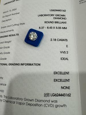 China 2.18CT E VVS1 ID EX CVD Diamante sintético redondo de corte brillante en venta