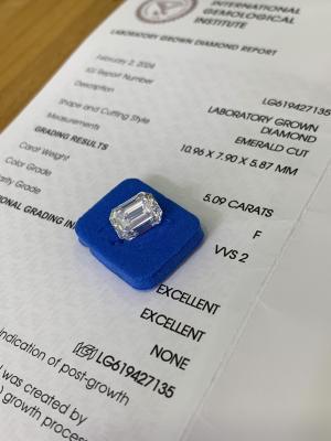 China Synthetic 5.09CT F VVS2 2EX CVD Lab Created Diamond Emerald Cut for sale