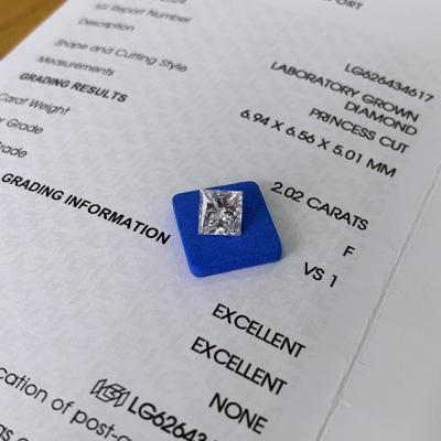 China 2.02 Carat F VS1 2EX CVD Princess Cut Lab Diamond OEM ODM for sale