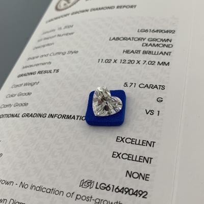 China 5.71 quilates VS1 G Fabricado em laboratório Diamantes Forma de coração OEM ODM à venda