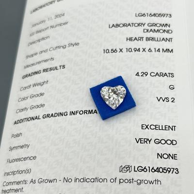 Cina 4.29ct Diamanti coltivati in laboratorio Taglio cardiaco CVD G Colore VVS2 2EX N IGI in vendita