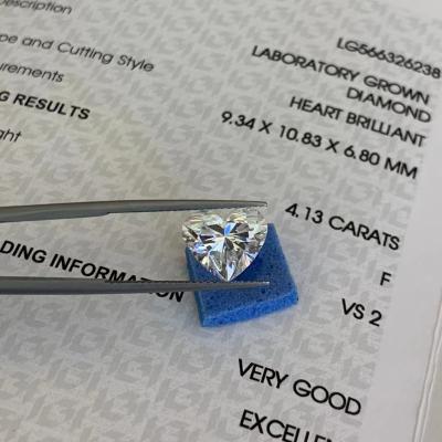 Cina 4.13ct VS2 Chiarezza F Colore Laboratorio Cresciuto Cuore Diamante Certificato IGI in vendita