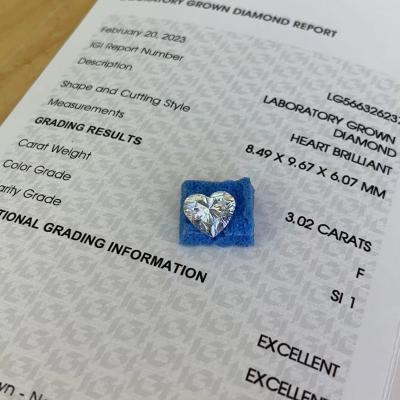 China 3.02ct Laboratório Crescido CVD em forma de coração Diamante F SI1 2EX N IGI LG566326237 à venda