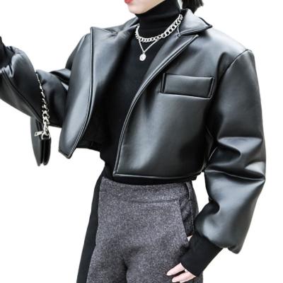 China TWOTWINSTYLE Anti-Wrinkle PU Leather Autumn Fashion Clothes New Women's Jacket Lapel Collar Long Sleeve Shorts Thick Designer Coats for sale