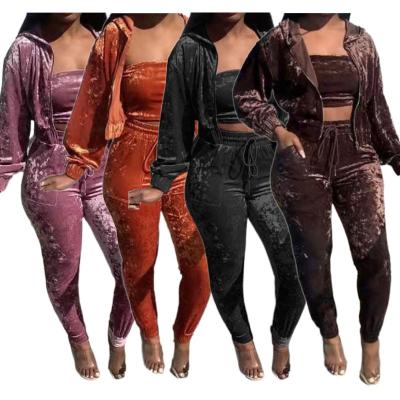 China Fall And Winter Solid Color Velvet Anti-pilling 2 Pieces Lounge Wear Top Hooded Tube Jacket And Pants Sets for sale