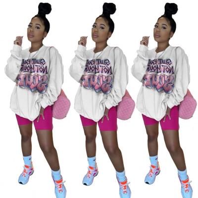 China Wholesale Anti-Wrinkle Casual Loose Oversized Girl Long Sleeves Printed Hoodie Pullover Women Top Crewneck Sweatshirt for sale