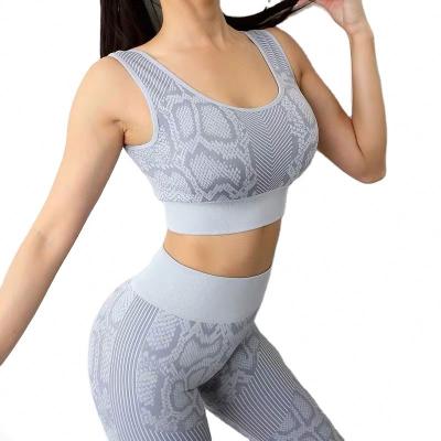 China FYL Breathable Women Active Wear Sets 2021 Seamless High Waist Fitness Snake Print Suit Yoga Sets Workout Active Sports Yoga Sets for sale